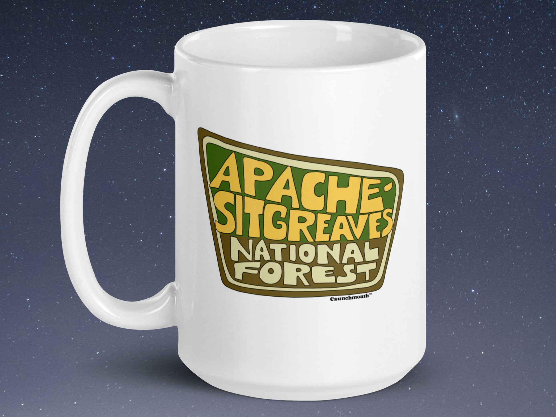 apache-sitgreaves national forest 15oz coffee mug, handle on left, starry night sky background