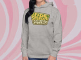 apache sitgreaves national forest hooded sweatshirt, front, female, vinyl pink swirl background