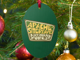apache sitgreaves national forest wooden Christmas ornament, front, Christmas tree background