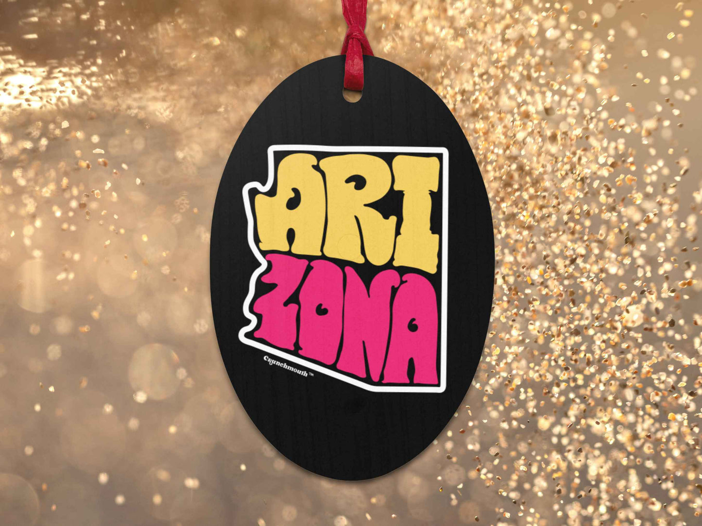 arizona ornament, souvenir Christmas ornaments, back, gold glitter background