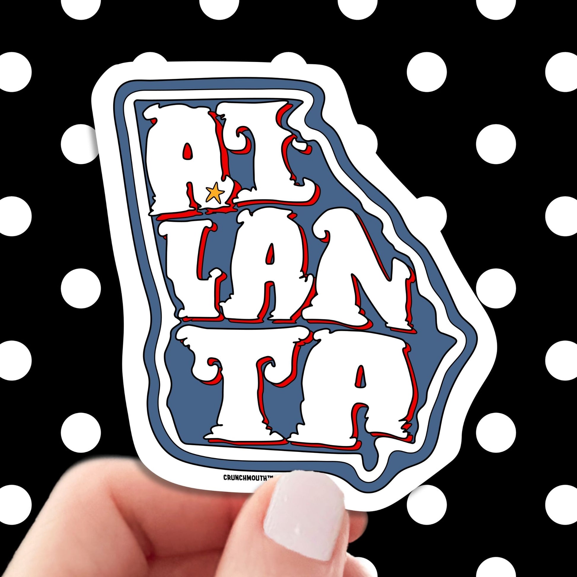 atlanta travel luggage sticker, hand display, polka dots pattern design background