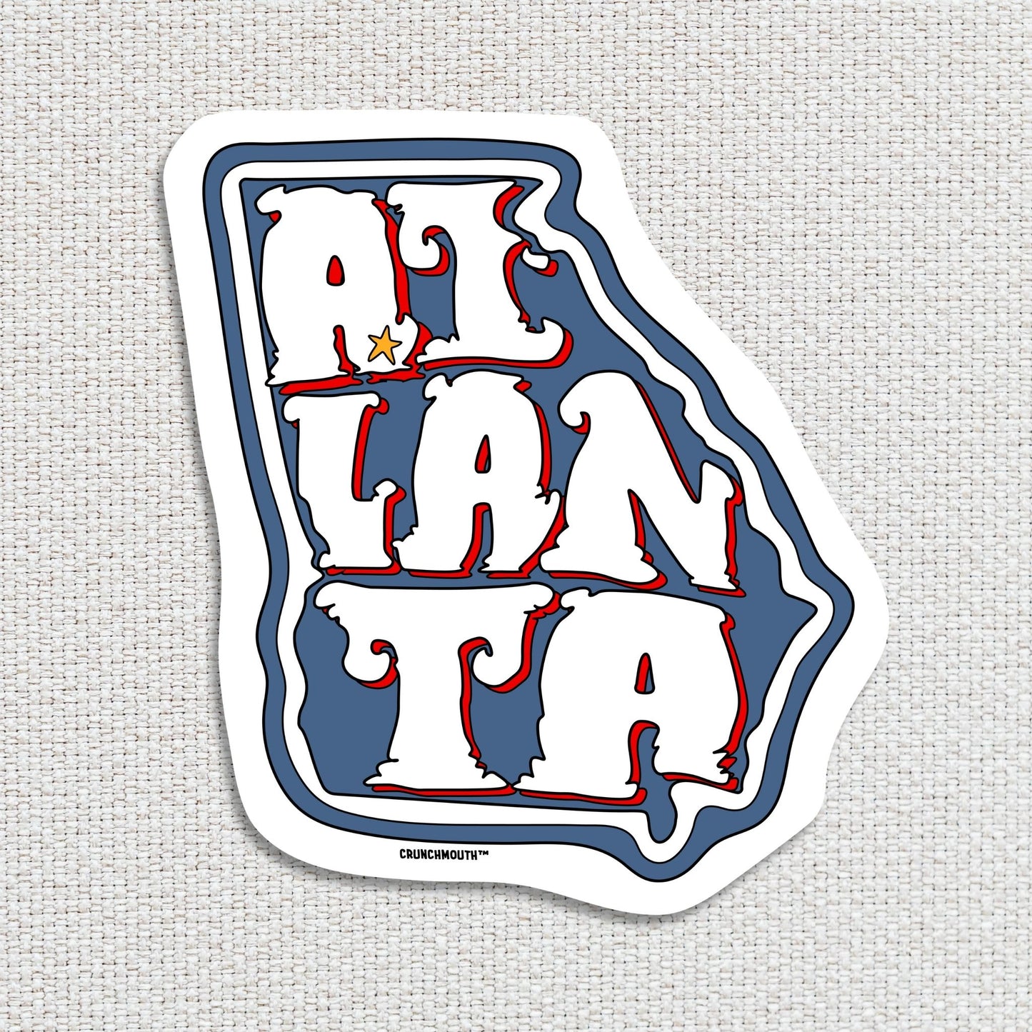 atlanta travel luggage sticker, textured fabric background