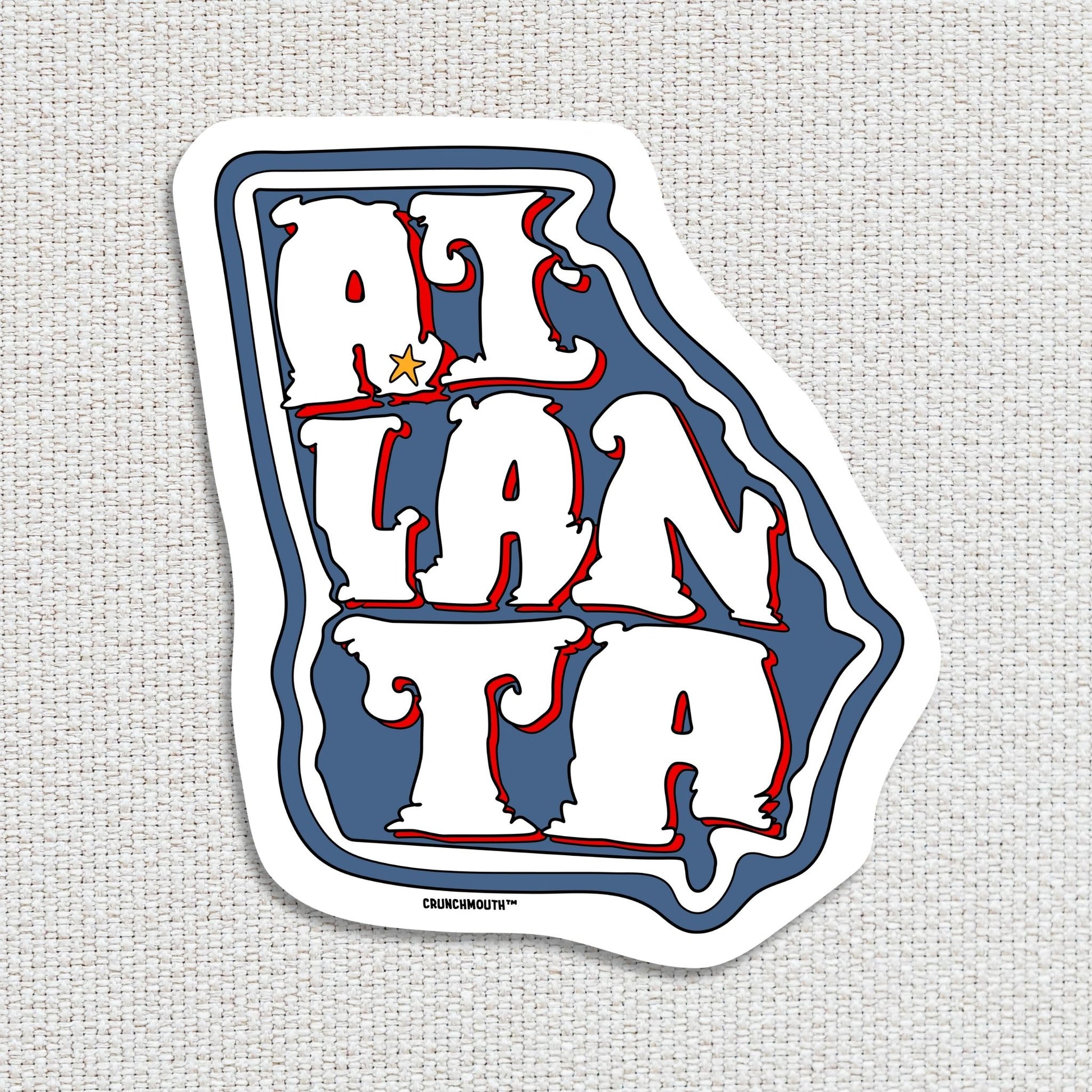 atlanta travel luggage sticker, textured fabric background