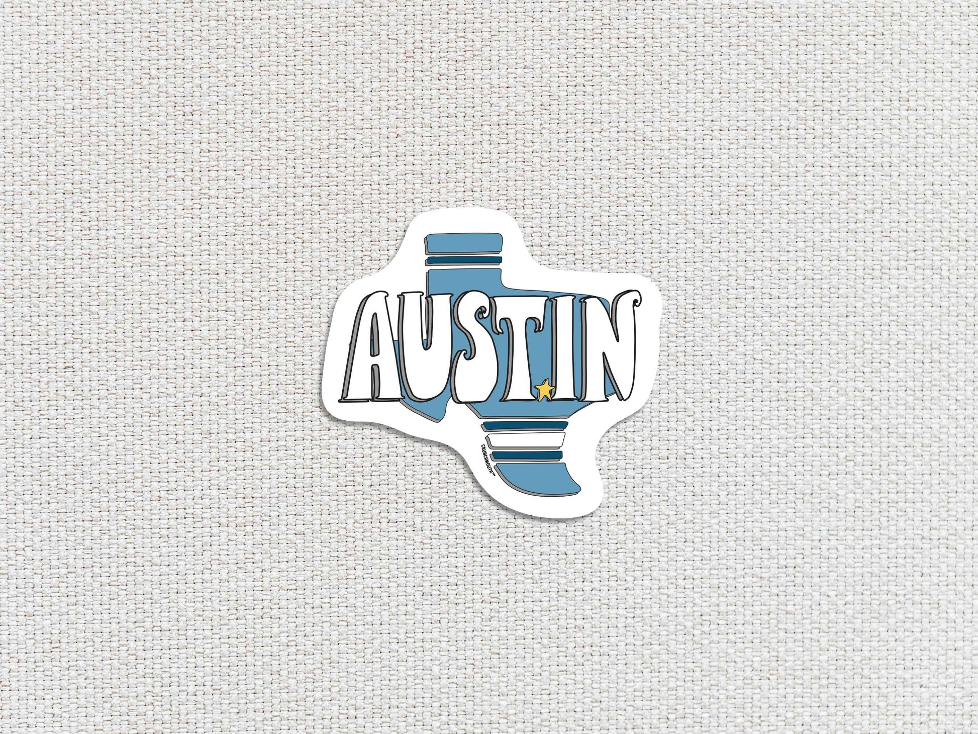 austin sticker, white textured background
