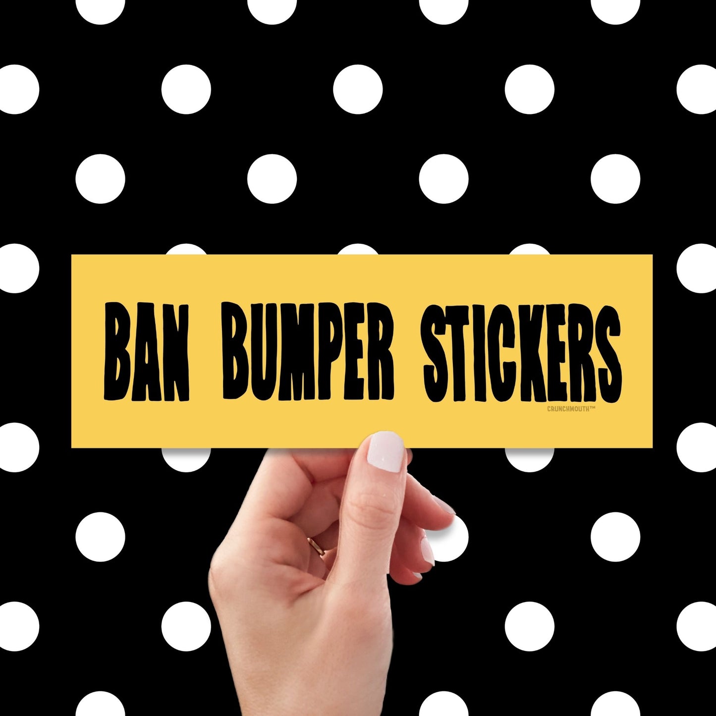 ban bumper stickers funny bumper sticker, hand display, polka dots pattern design background