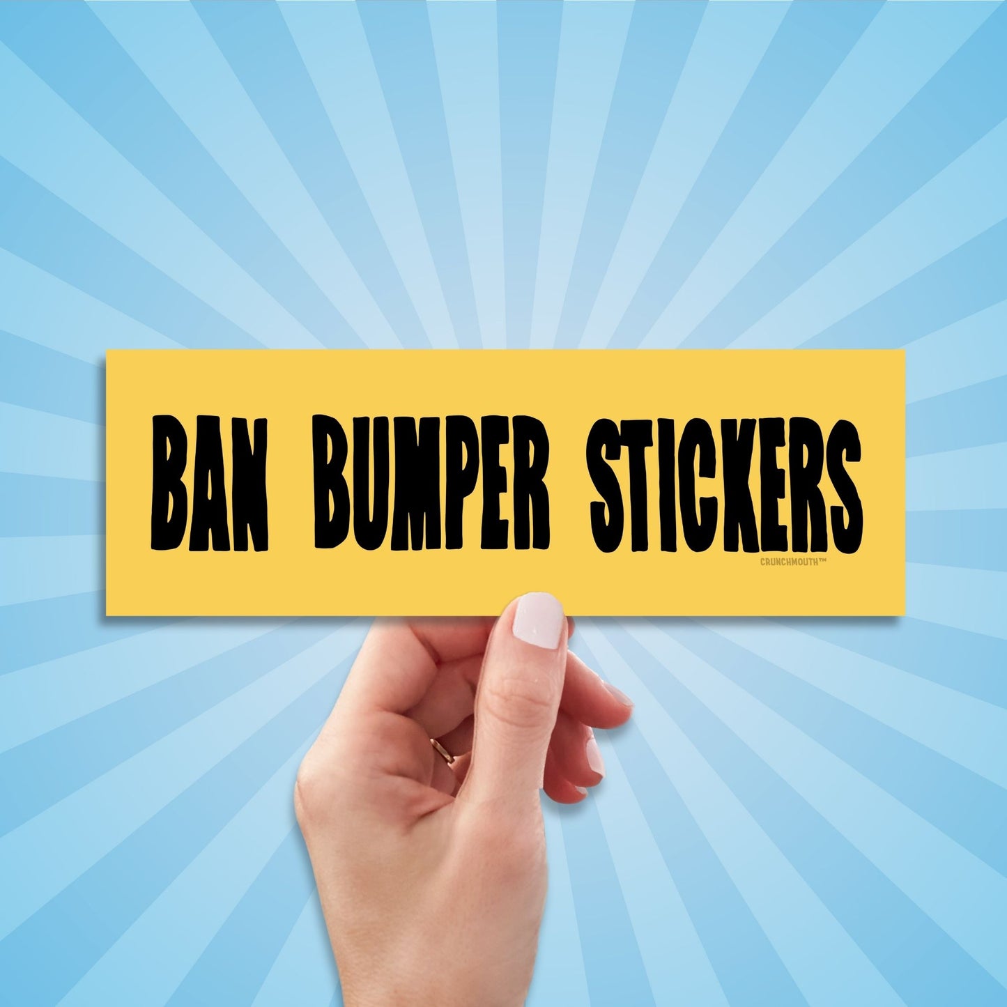 ban bumper stickers funny bumper sticker, hand display, sun rays design background