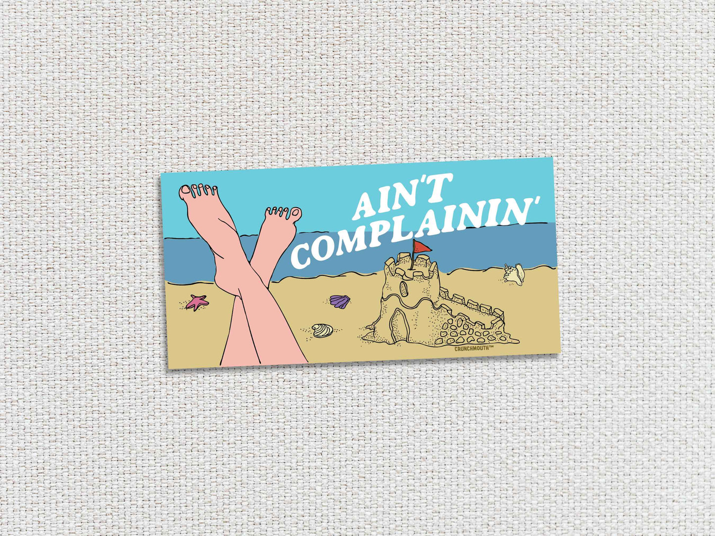 beach vibes bumper sticker, ain't complainin', white textured background