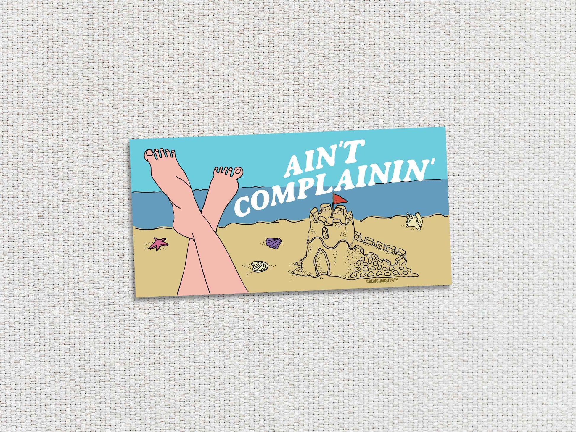 beach vibes bumper sticker, ain't complainin', white textured background