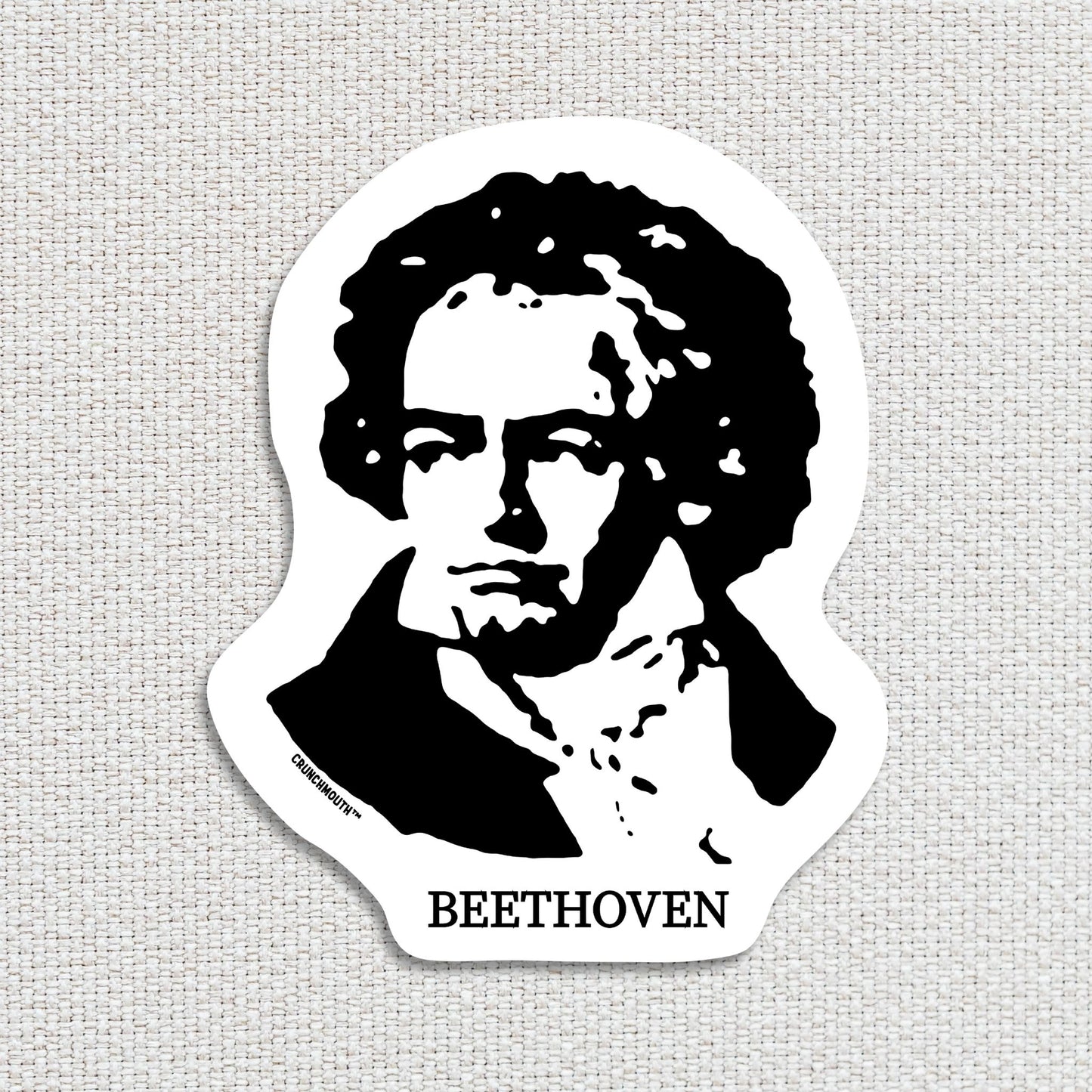 Beethoven sticker, textured fabric background
