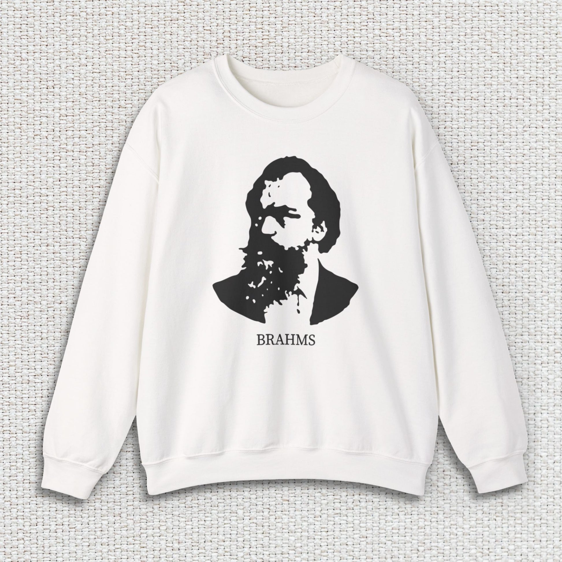 brahms unisex crewneck sweatshirt, white, white textured fabric background