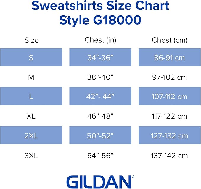 Gildan sweatshirt size chart