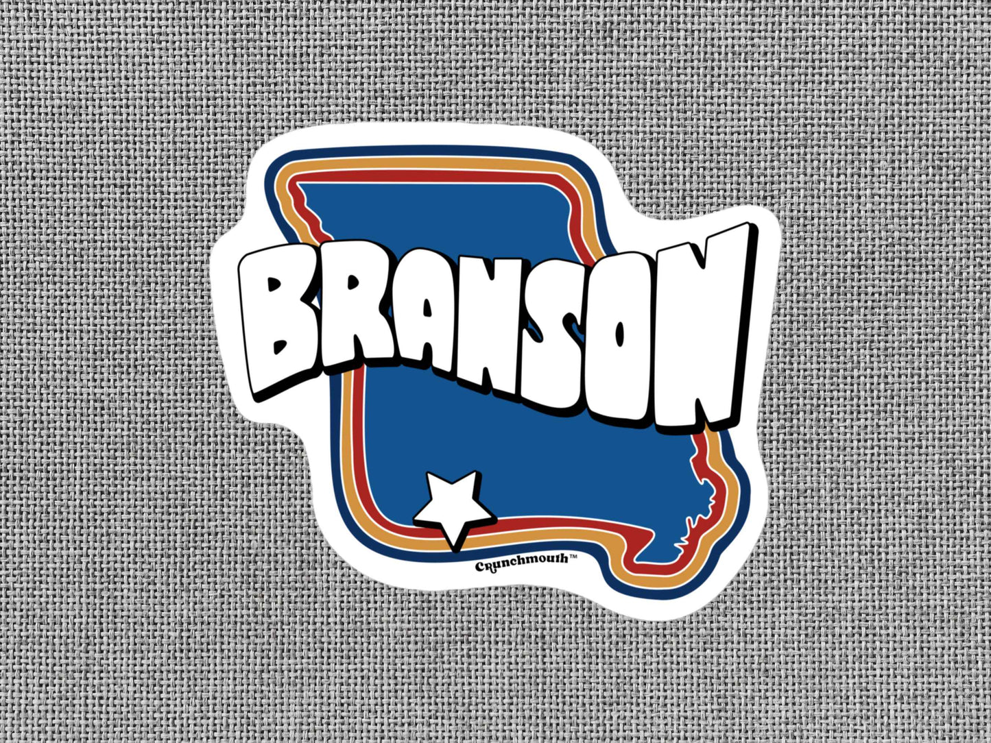 branson travel luggage sticker, gray textured background