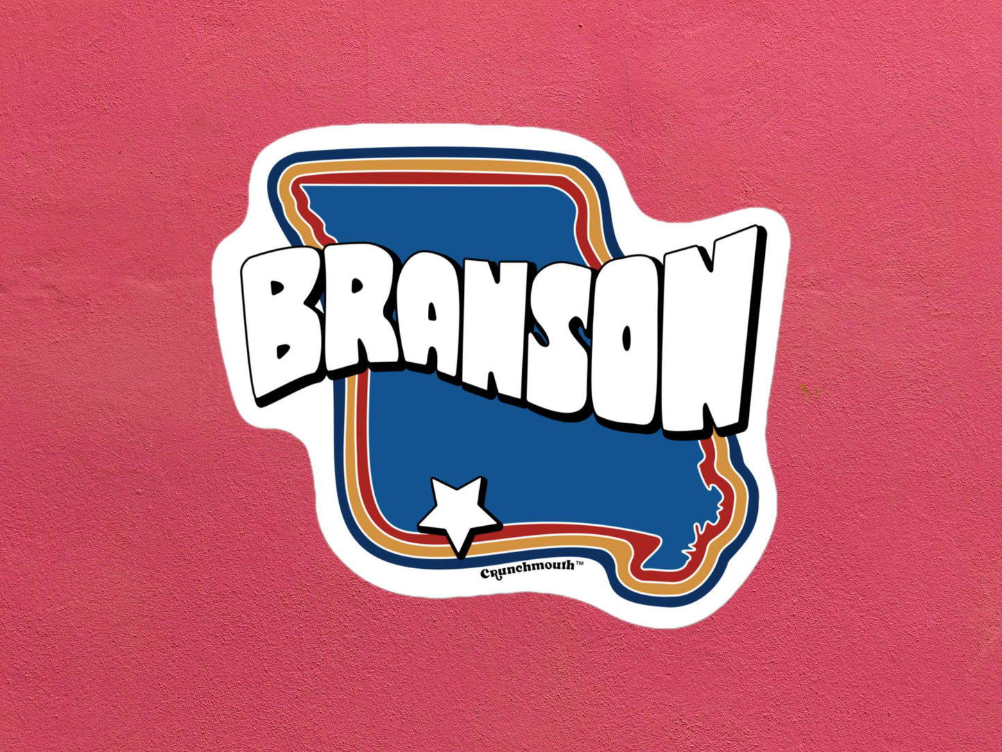 branson travel luggage sticker, rose color textured background