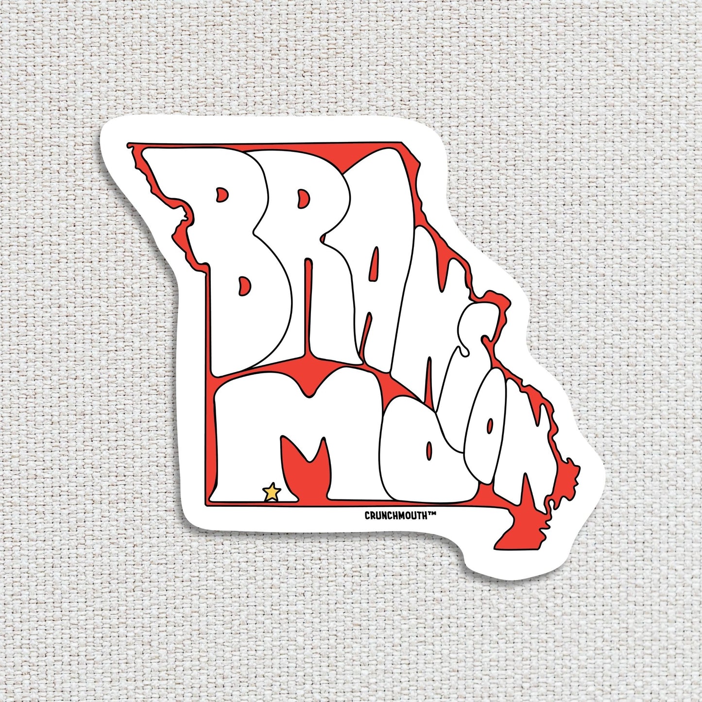 branson travel luggage sticker, textured fabric background
