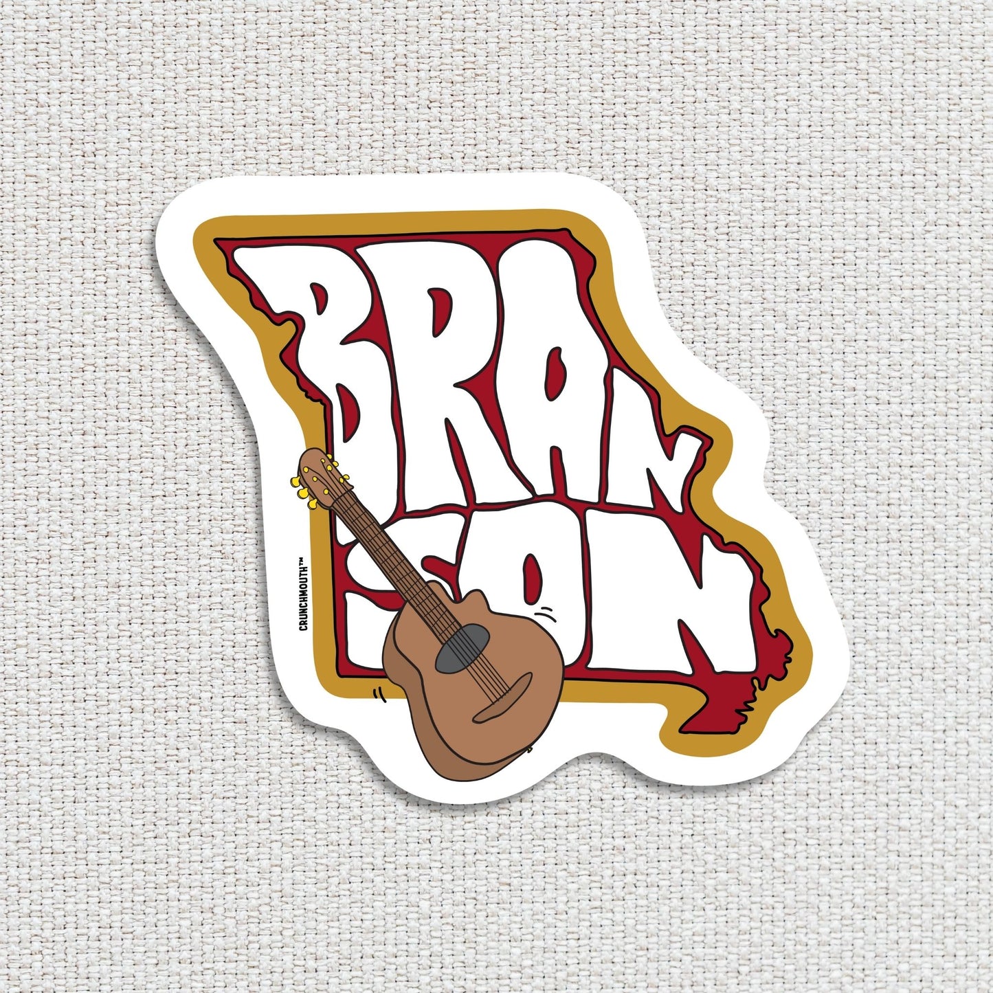 branson travel luggage sticker, white textured fabric background