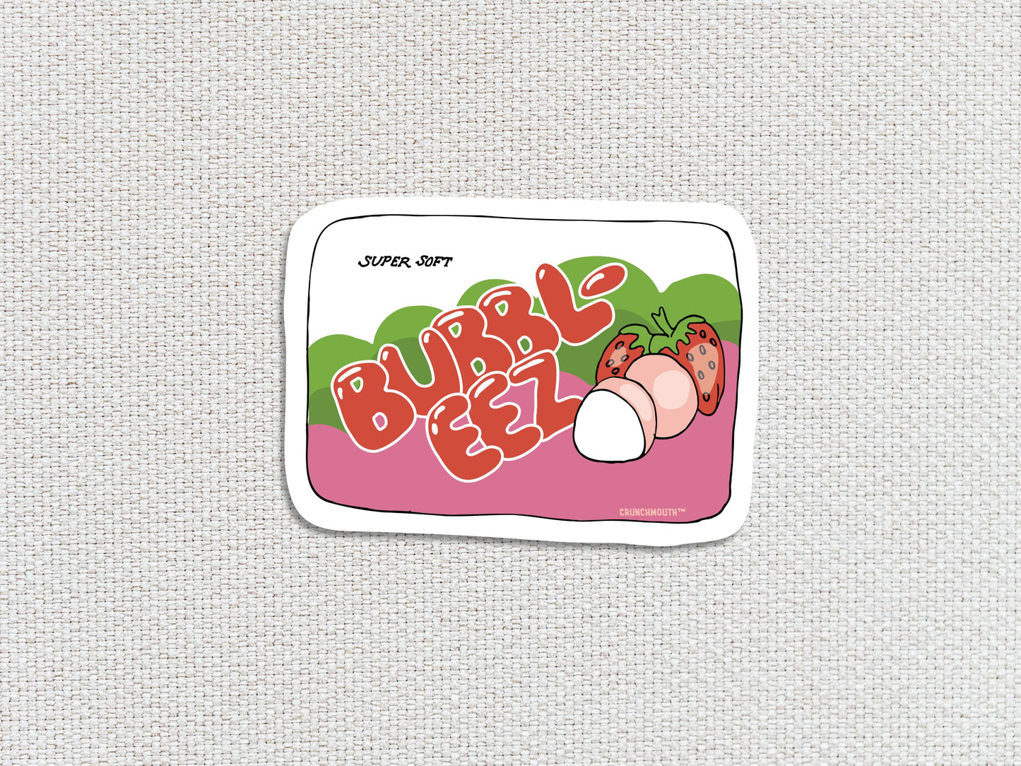 bubble ease bubble gum sticker, white textured background