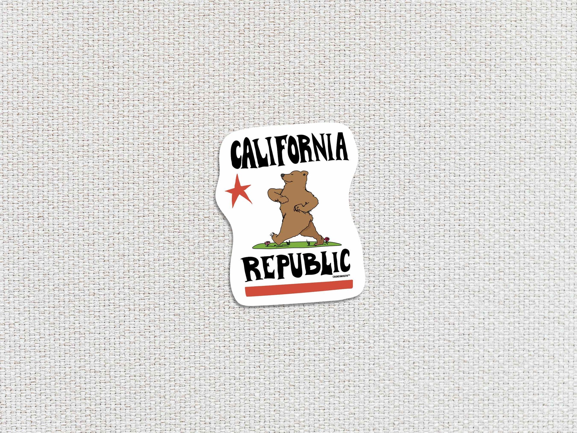 california republic bear travel luggage sticker, white textured background