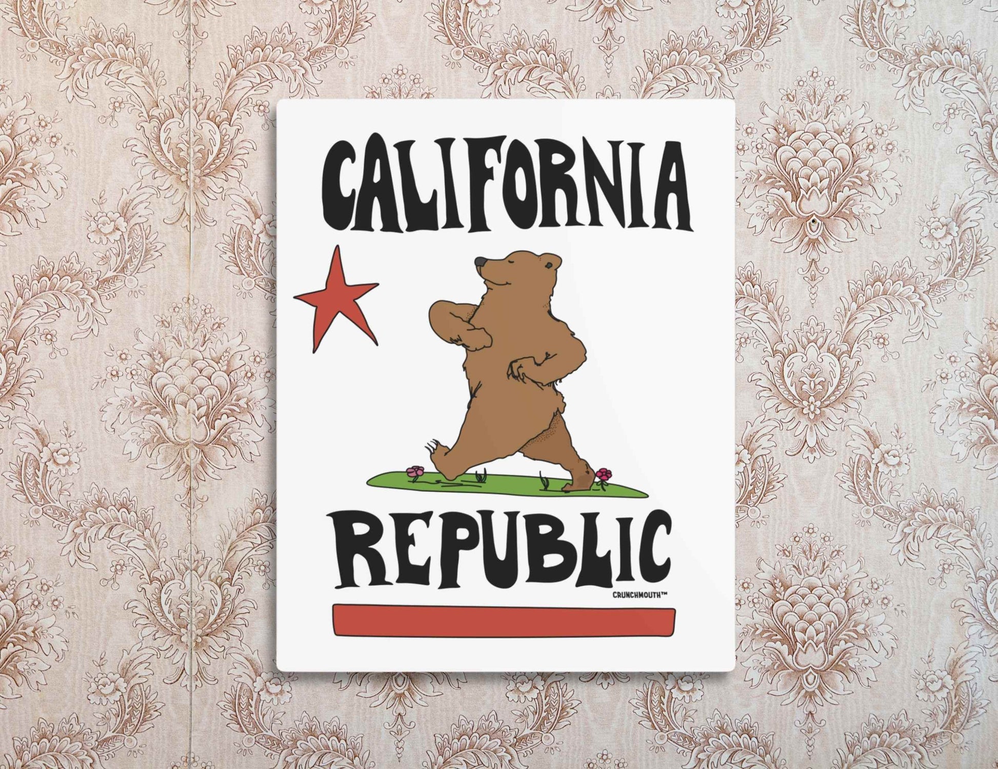california republic metal wall art sign, flag parody, retro wallpaper background