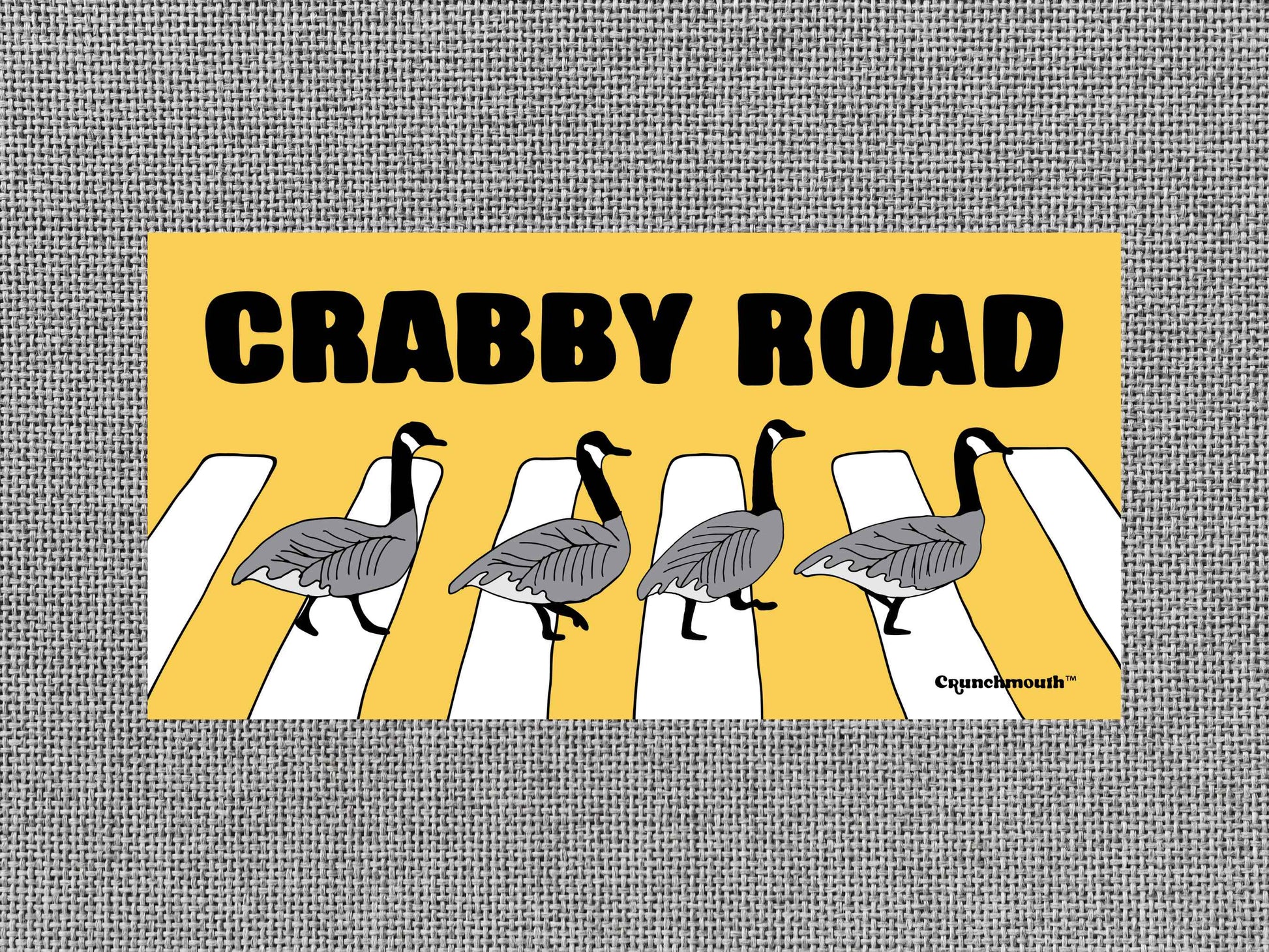 canada geese crabby road bumper sticker, gray textured background