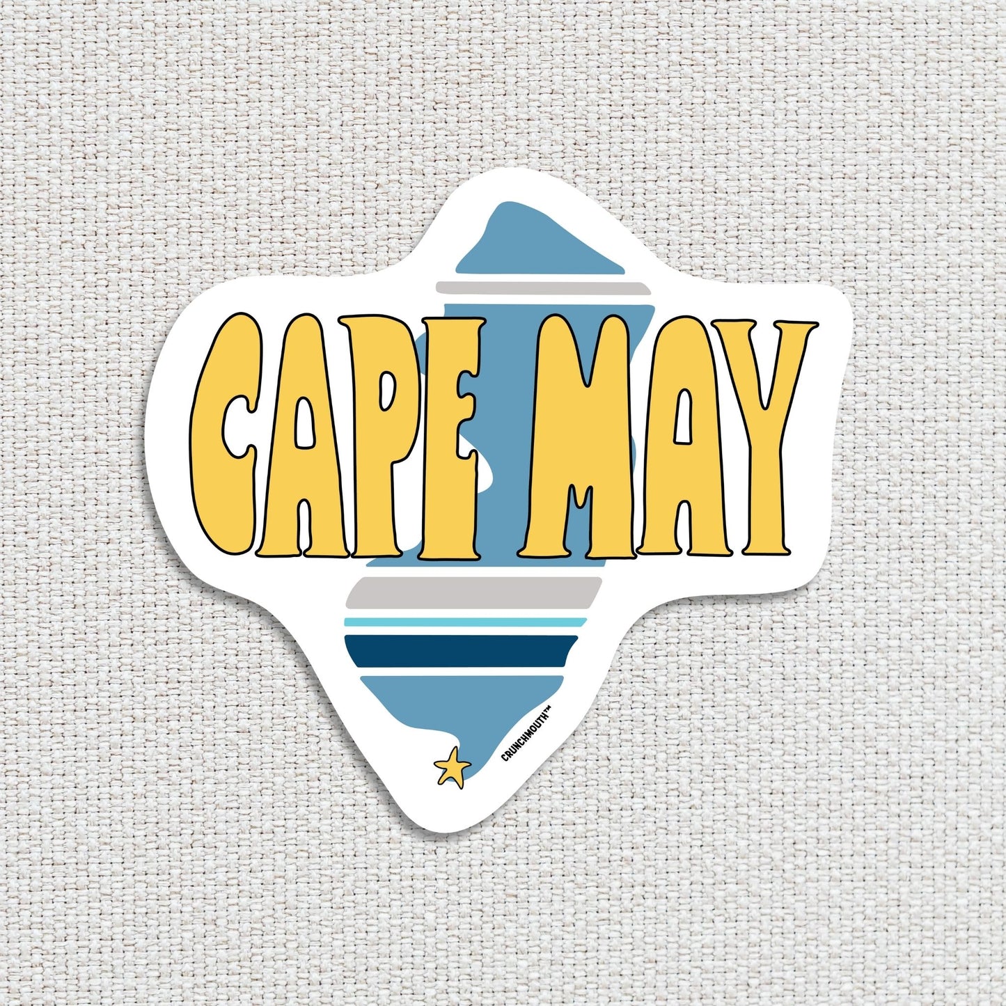 cape may new jersey travel luggage sticker, textured fabric background
