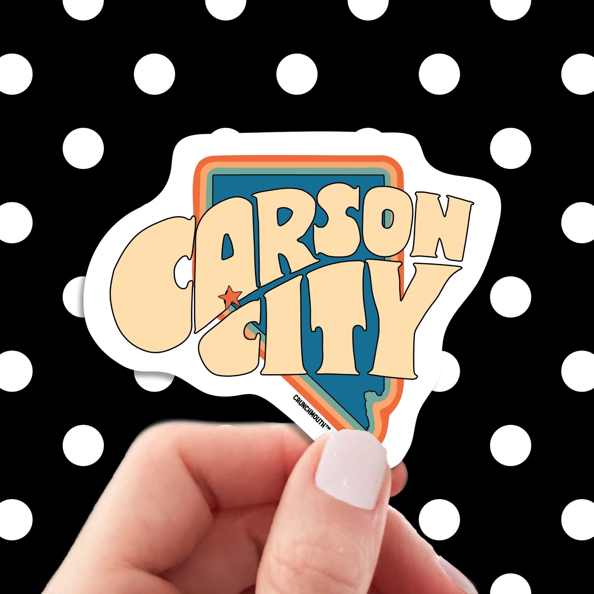 carson city Nevada travel luggage sticker, hand display, polka dots pattern design background
