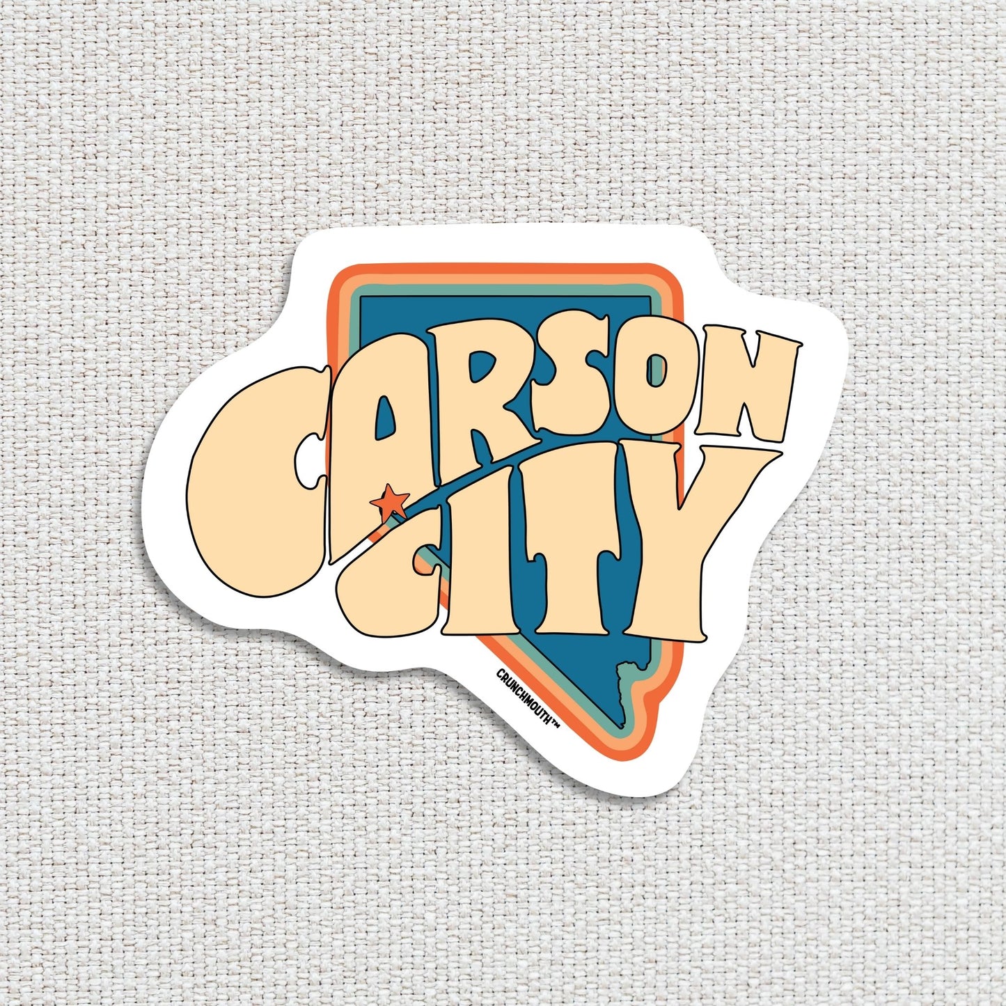 carson city Nevada travel luggage sticker, textured fabric background
