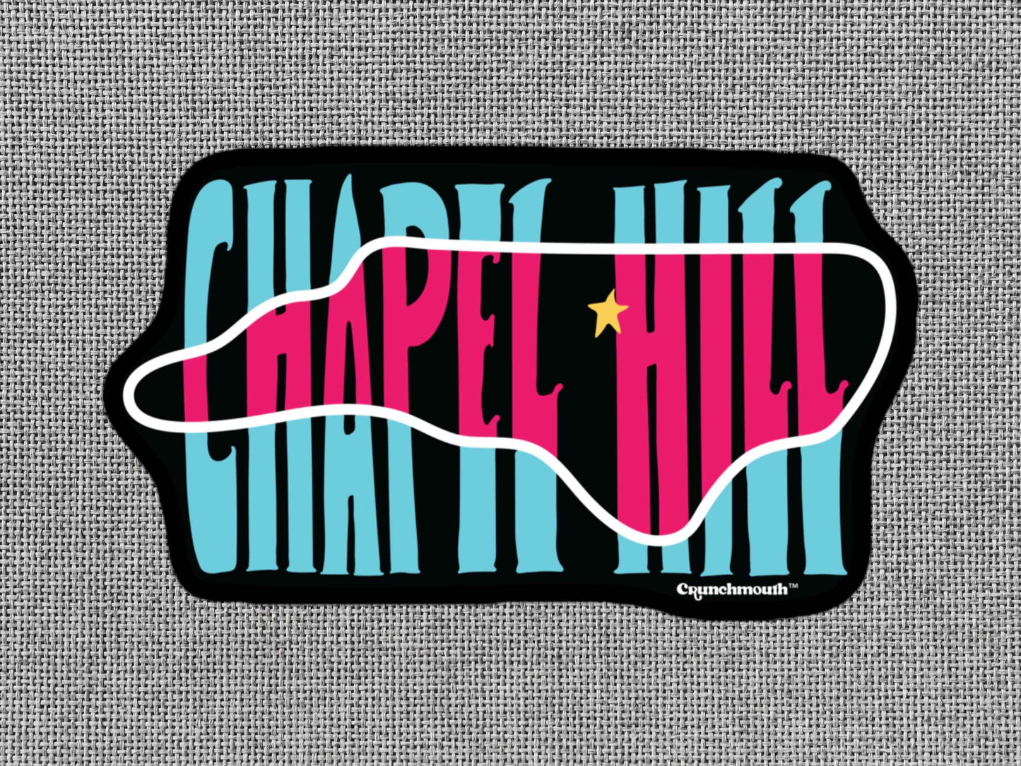 chapel hill sticker, travel luggage stickers, gray textured background