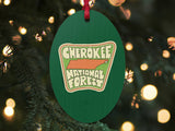 cherokee national forest tennessee ornament magnet, front, Christmas tree background