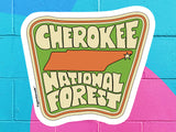 cherokee national forest tennesse sticker, colorful cinder block wall background