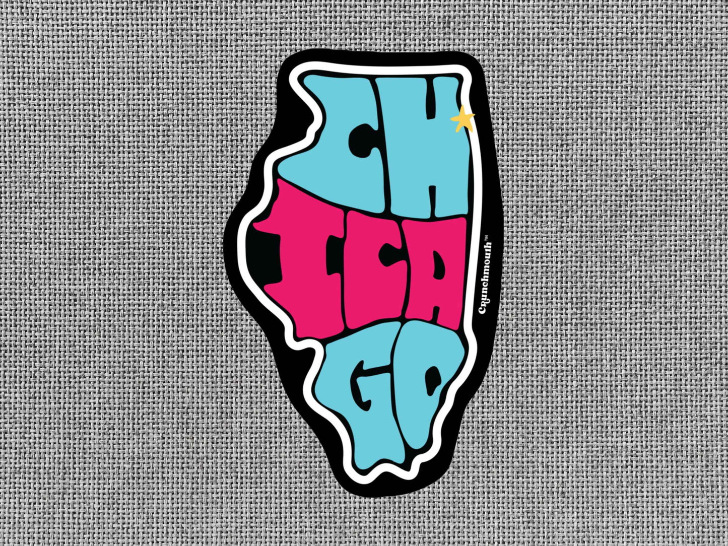 chicago sticker, gray textured background