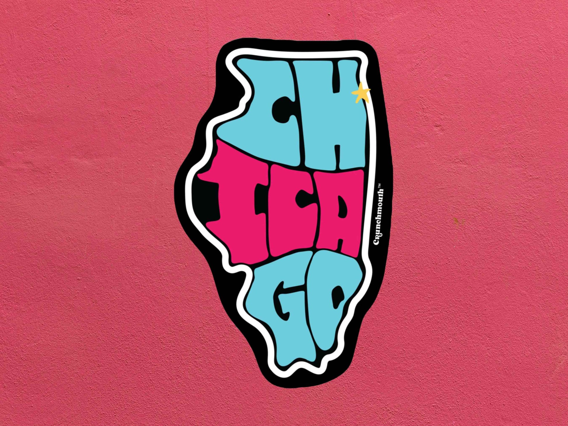 chicago sticker, rose textured background