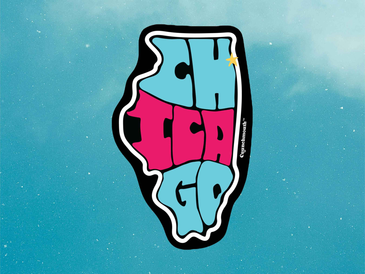 chicago sticker, blue sky background