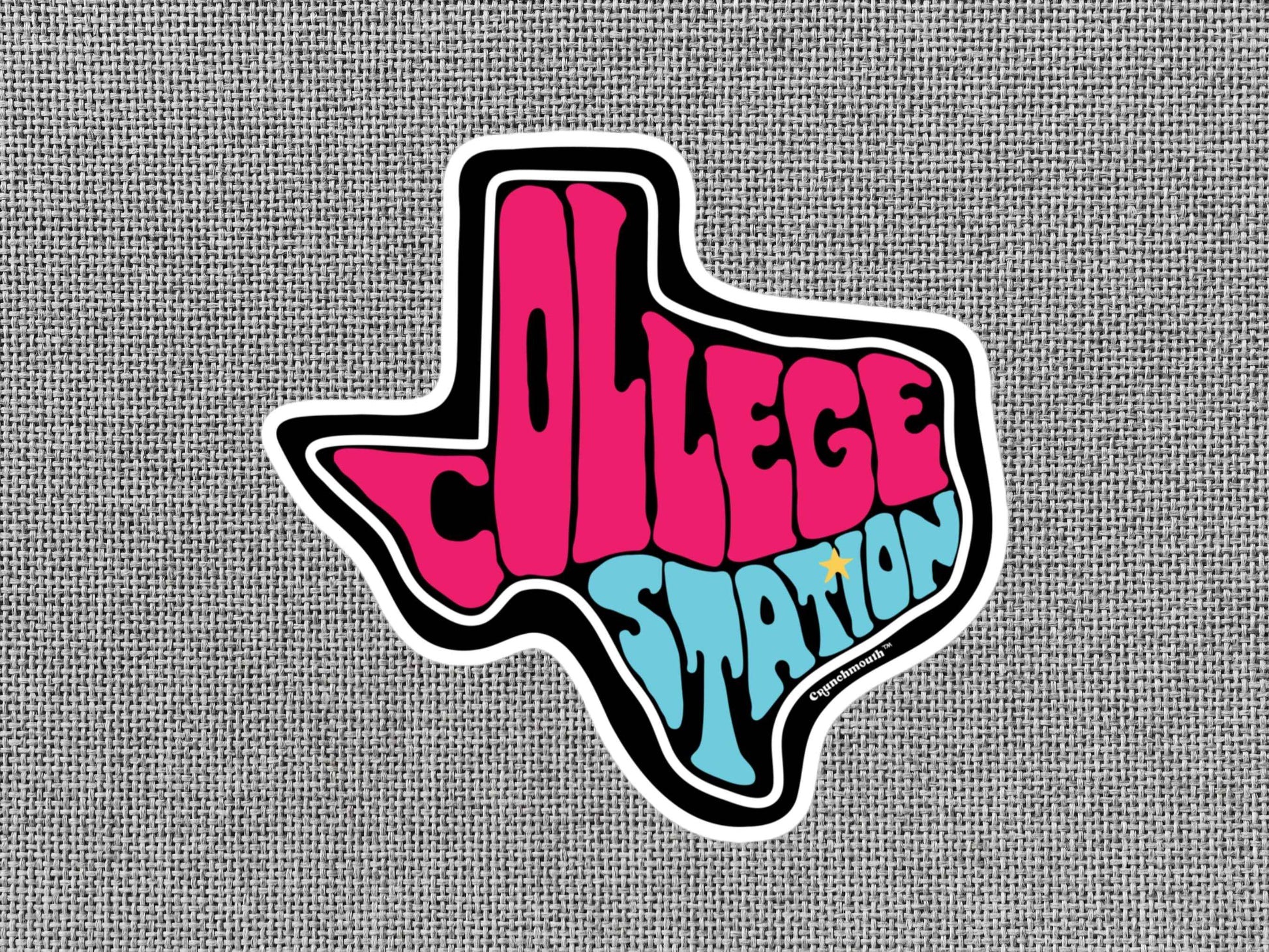 college station sticker, gray textured background