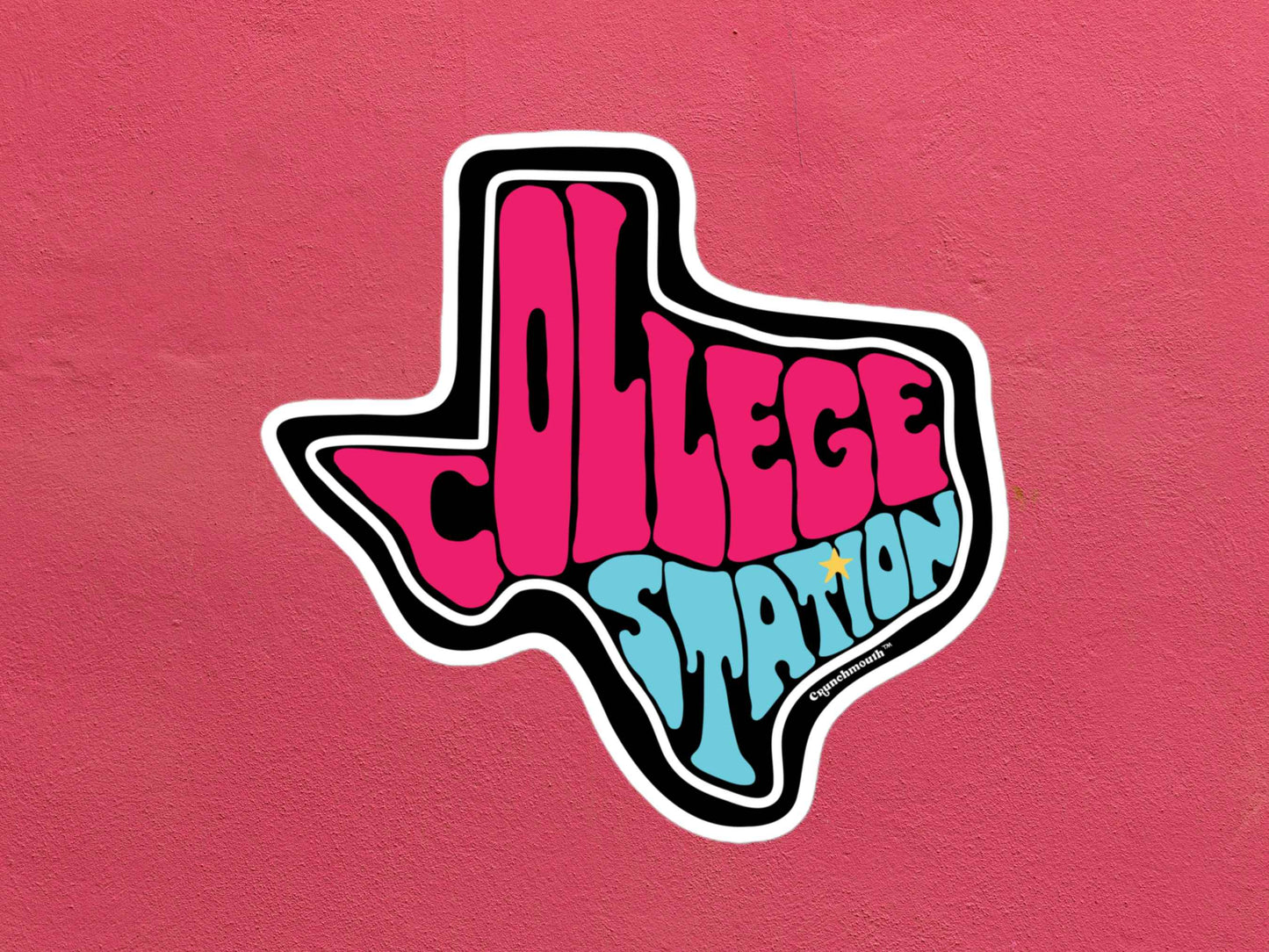 college station sticker, rose color textured background