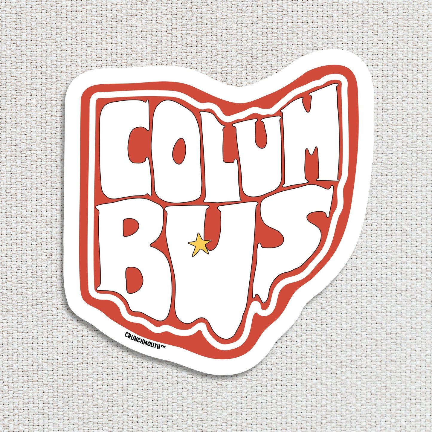 columbus ohio travel luggage sticker, textured fabric background
