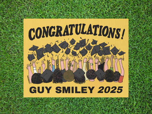 congratulations graduate, graduation party lawn sign, flat, green grass background