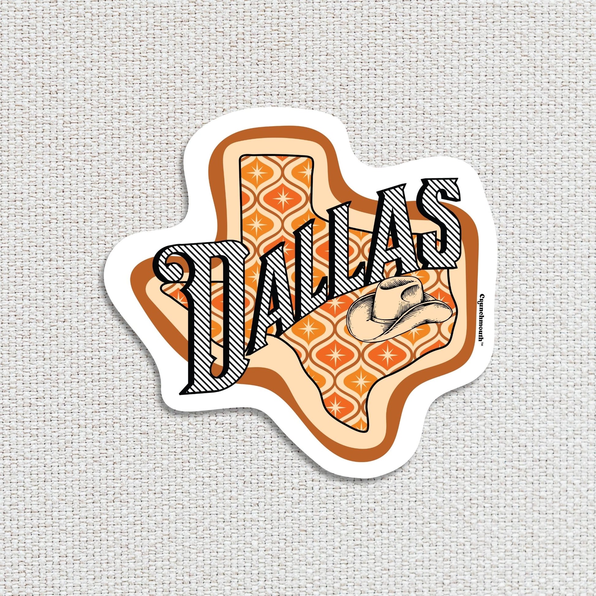 dallas travel luggage sticker, textured fabric background