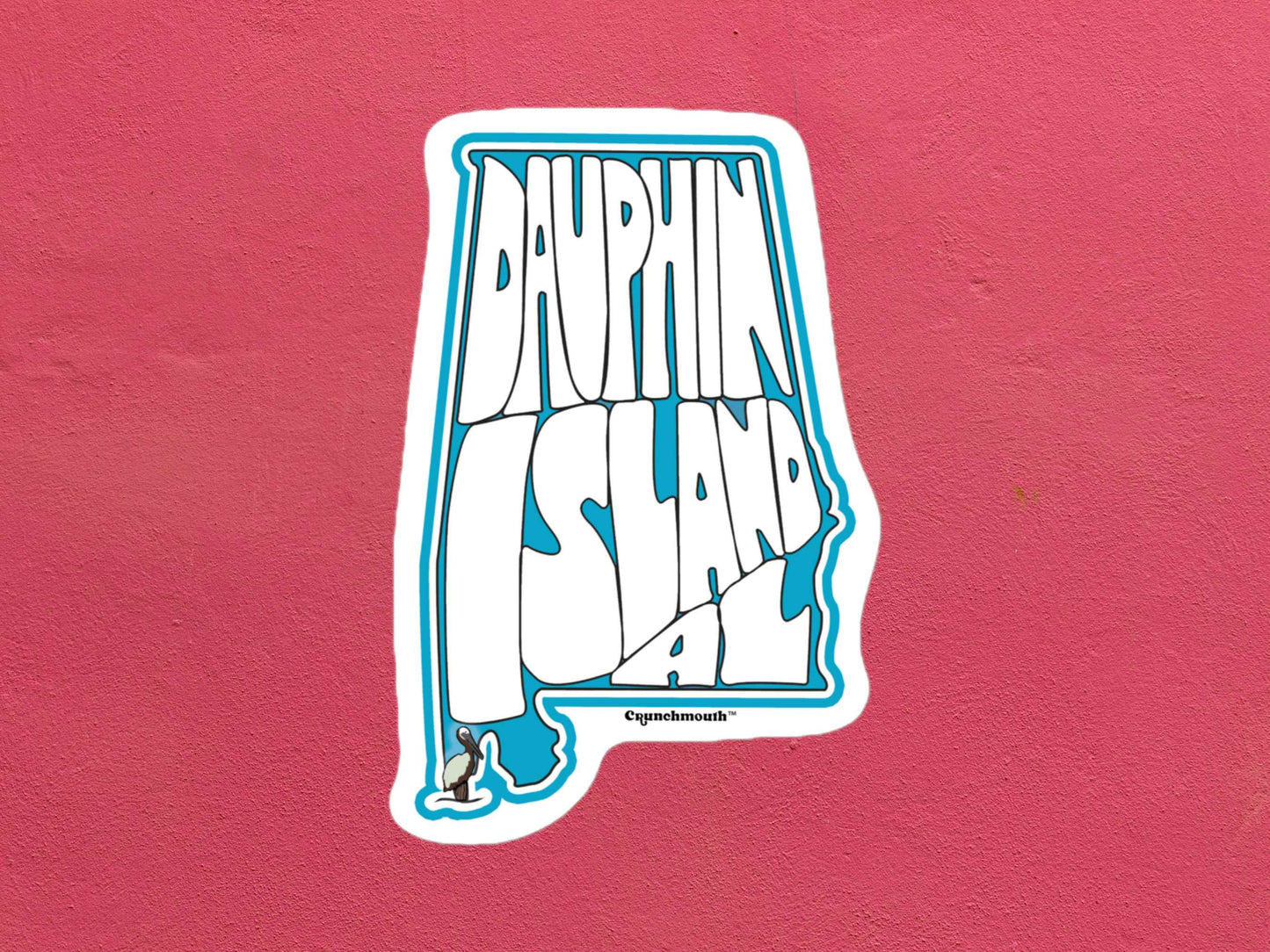 dauphin island sticker, rose color textured background