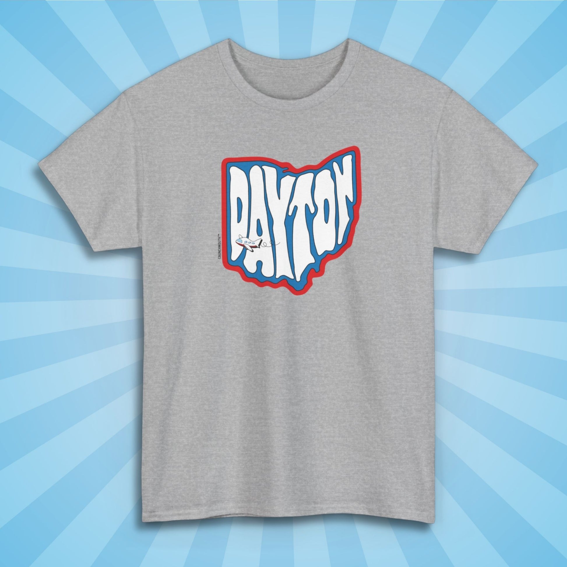dayton ohio souvenir tee, sport grey color, sun rays design background