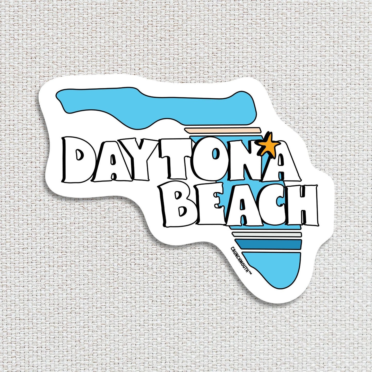 daytona beach florida travel luggage sticker, hand display, textured fabric background