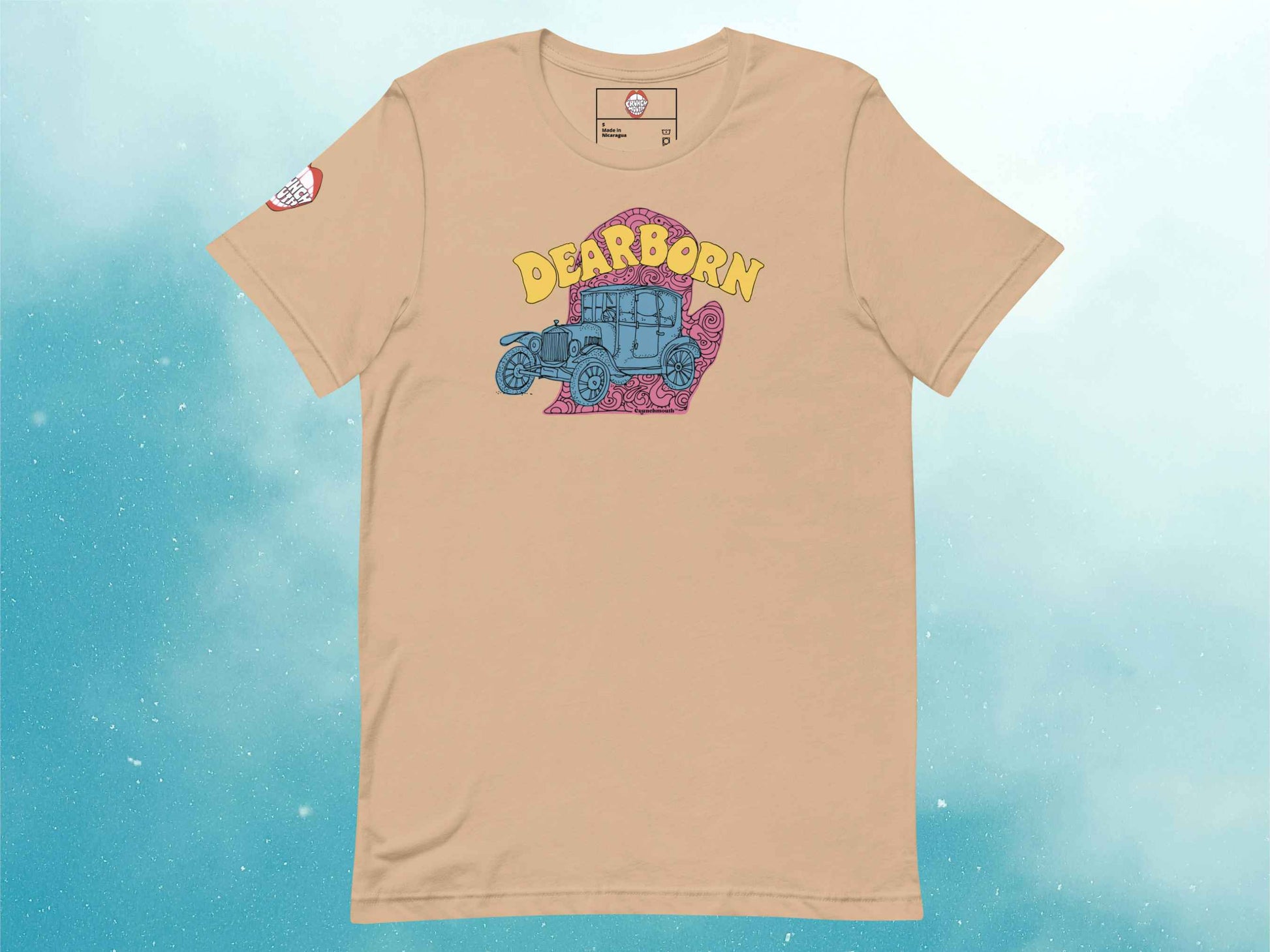 dearborn shirt, souvenir t shirts, front, flat, blue sky background