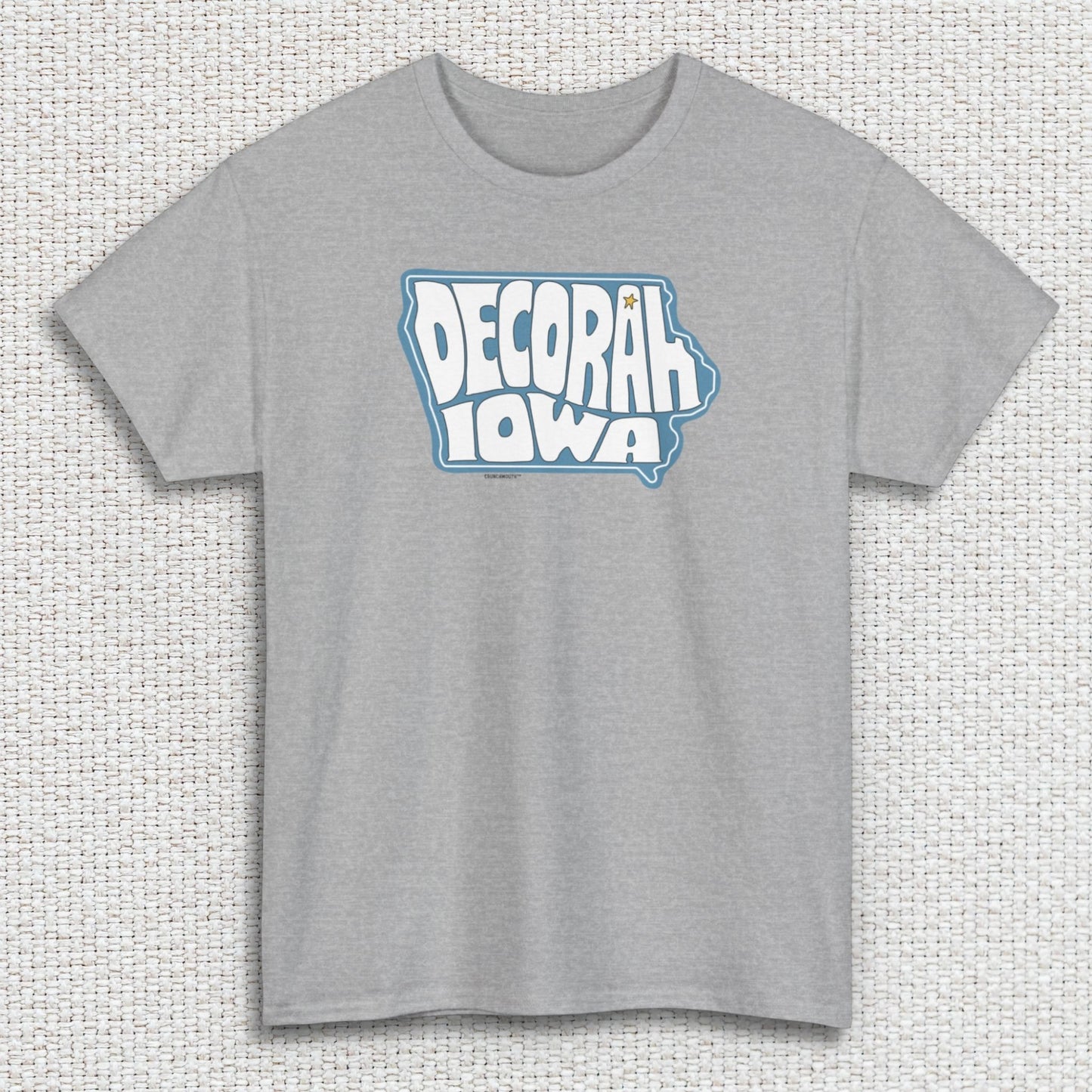 decorah iowa shirt, sport grey color, front, textured fabric background