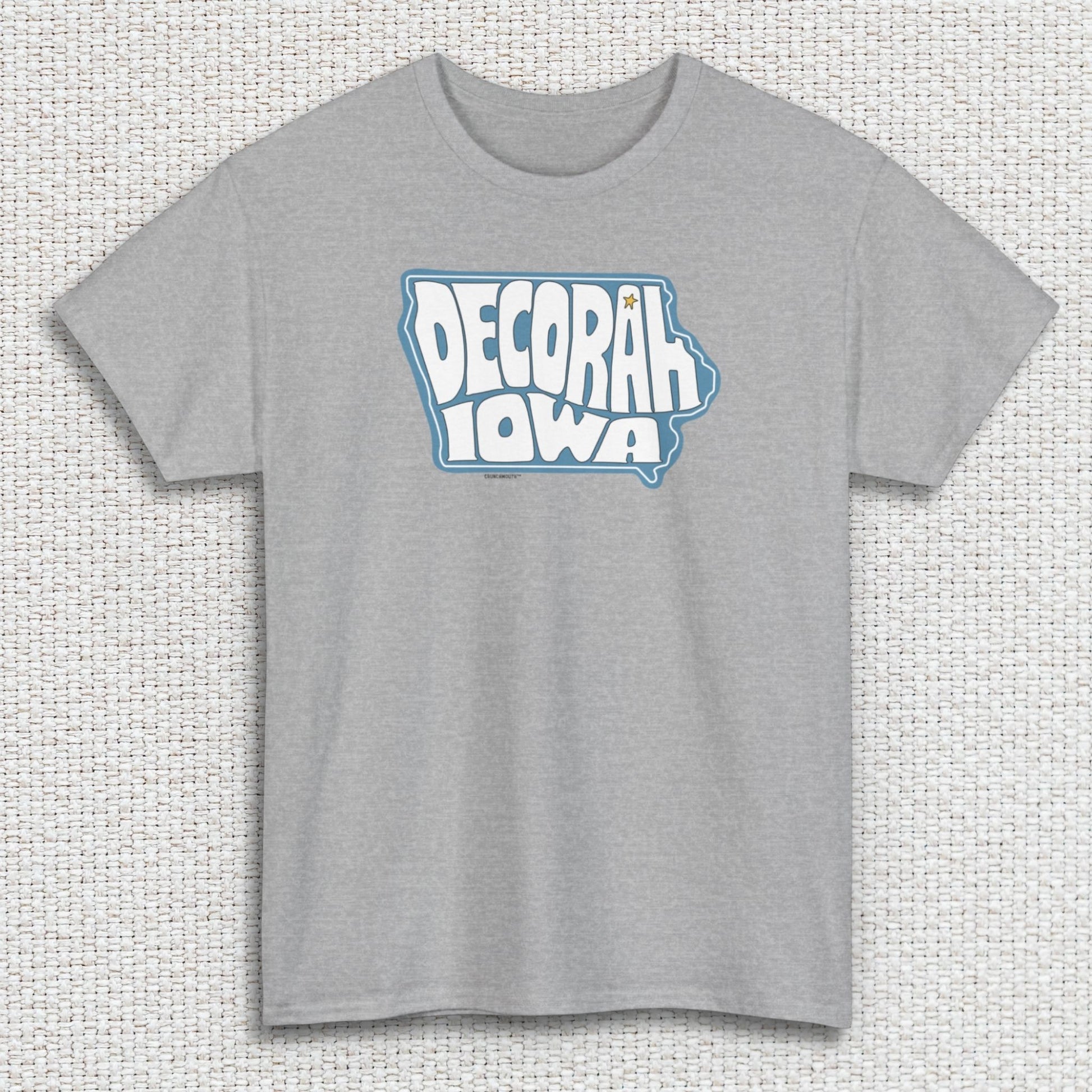 decorah iowa shirt, sport grey color, front, textured fabric background