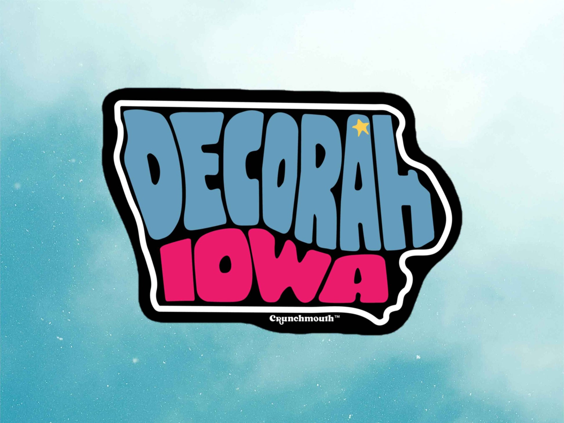 decorah sticker, travel luggage stickers, hand display, blue sky background