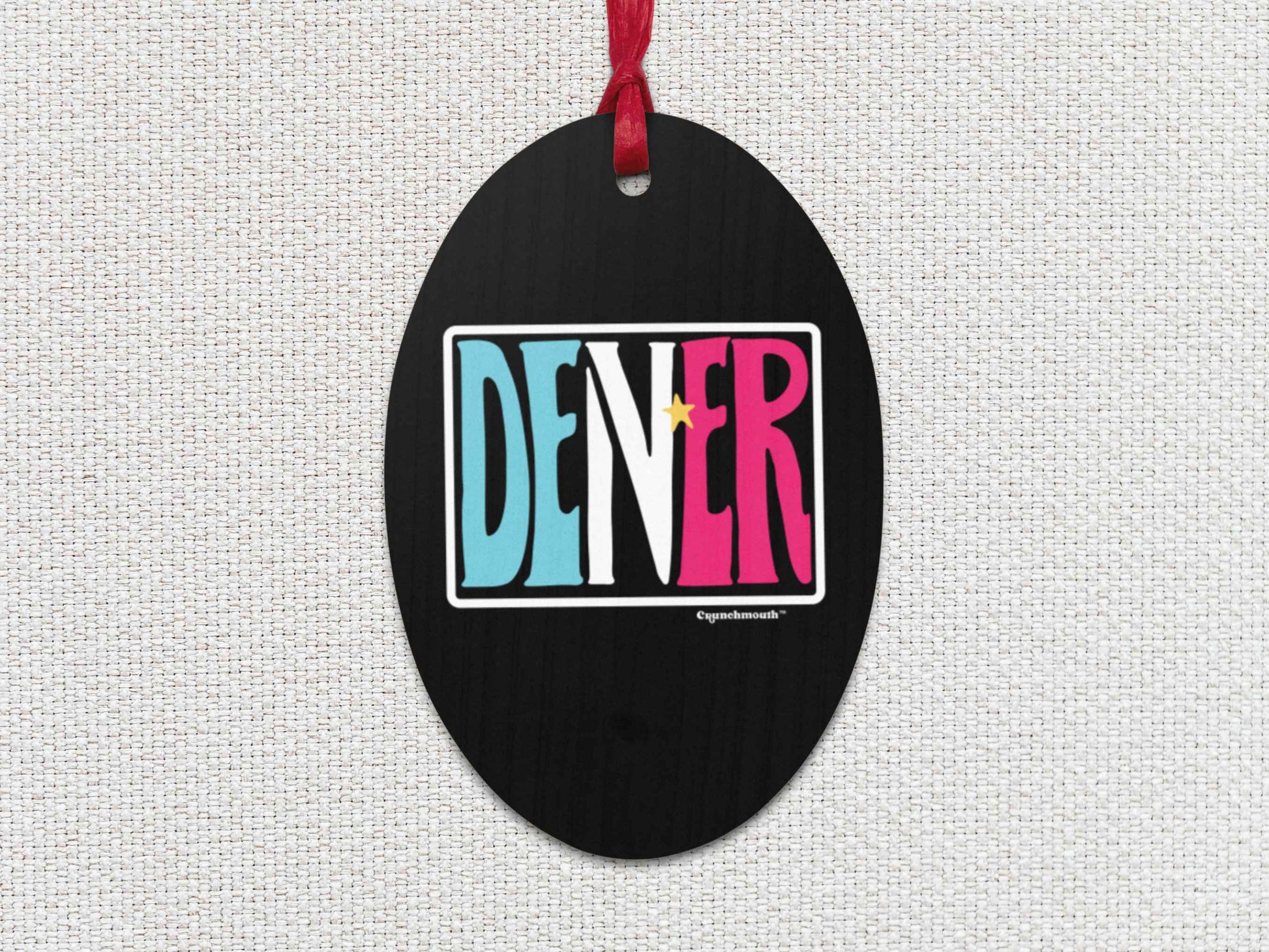 denver colorado souvenir Christmas ornament, front, white textured background