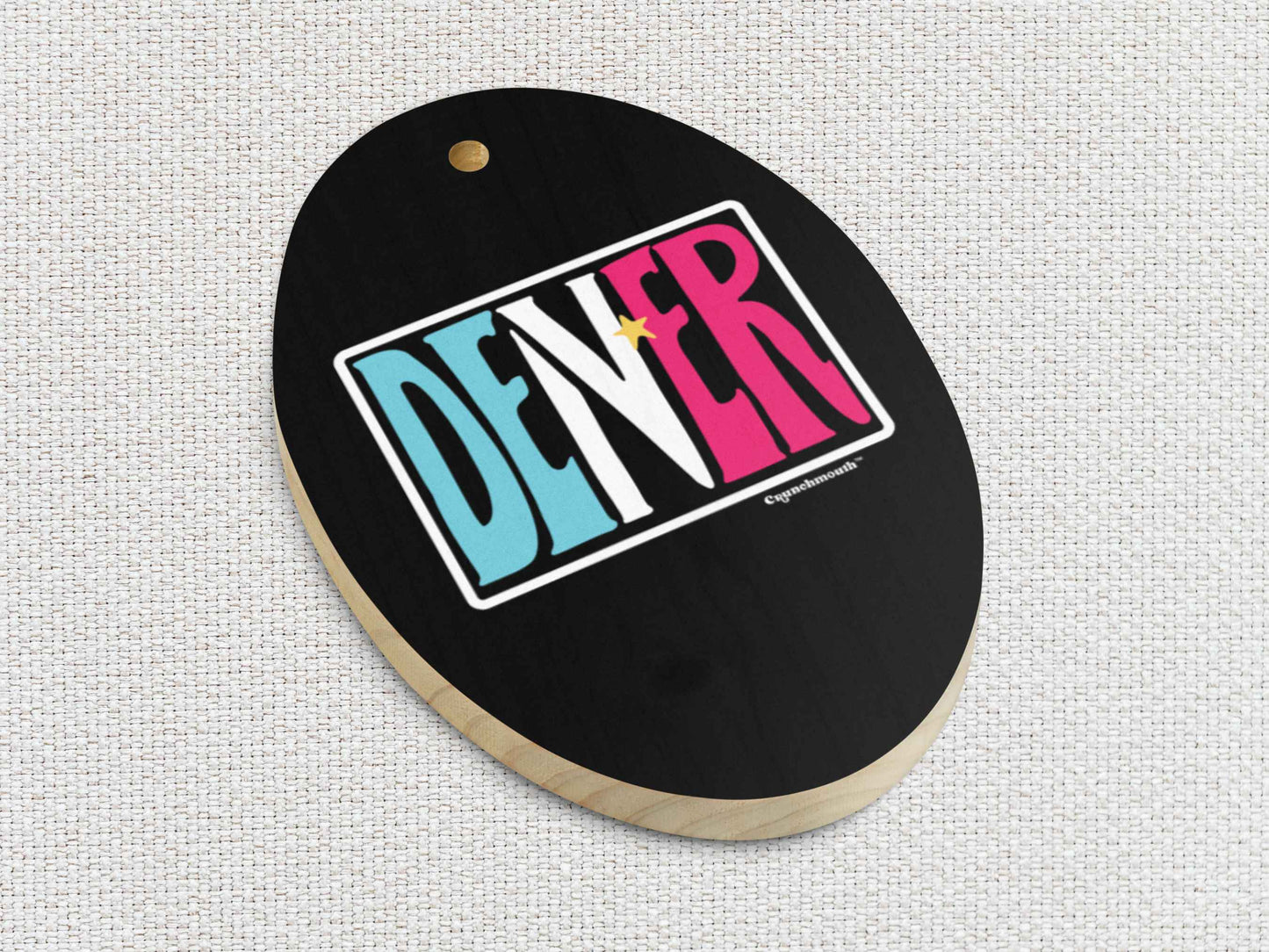 denver colorado souvenir Christmas ornament, front bottom left side, white textured background
