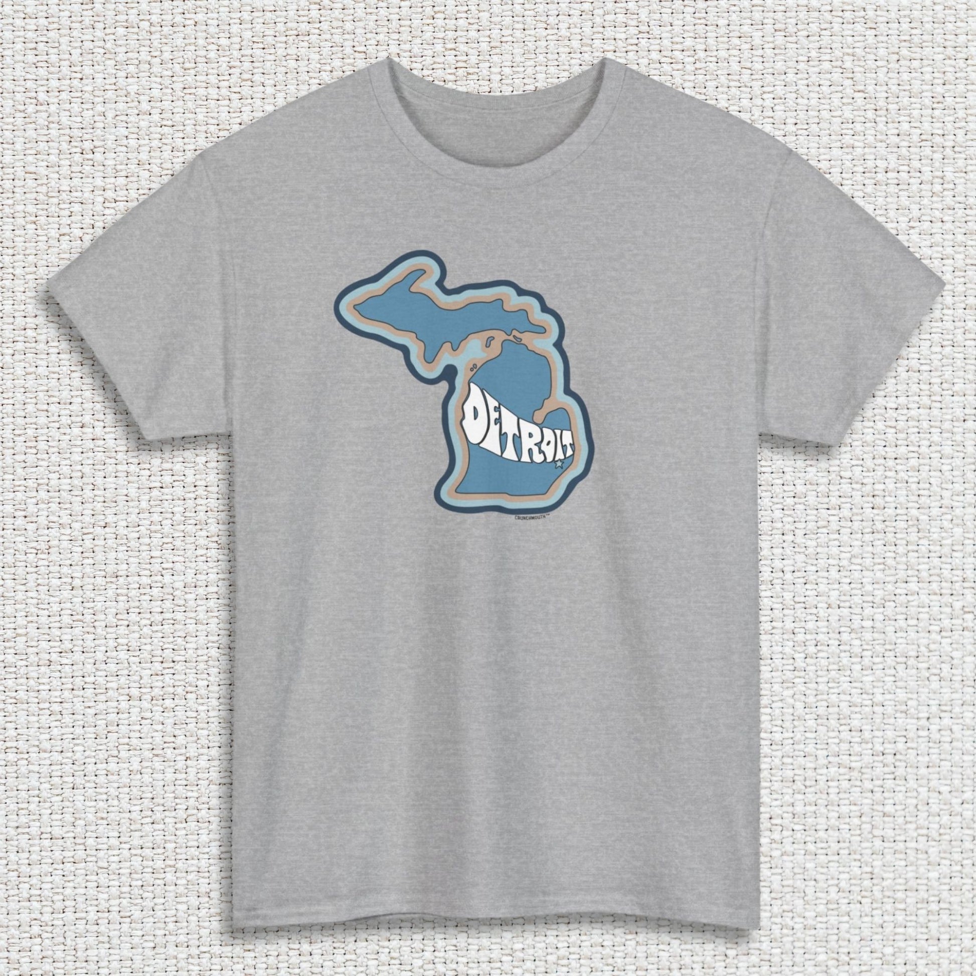 detroit shirt, front, sport grey, textured fabric background