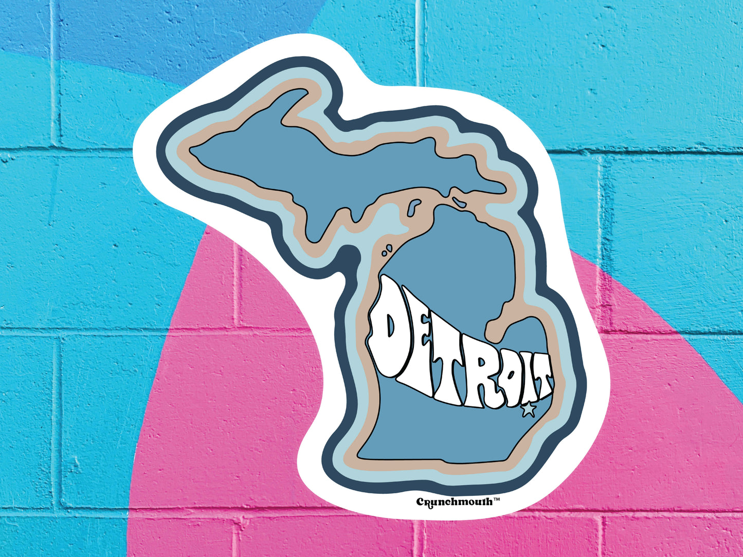 detroit michigan vinyl sticker, colorful cinder block wall background