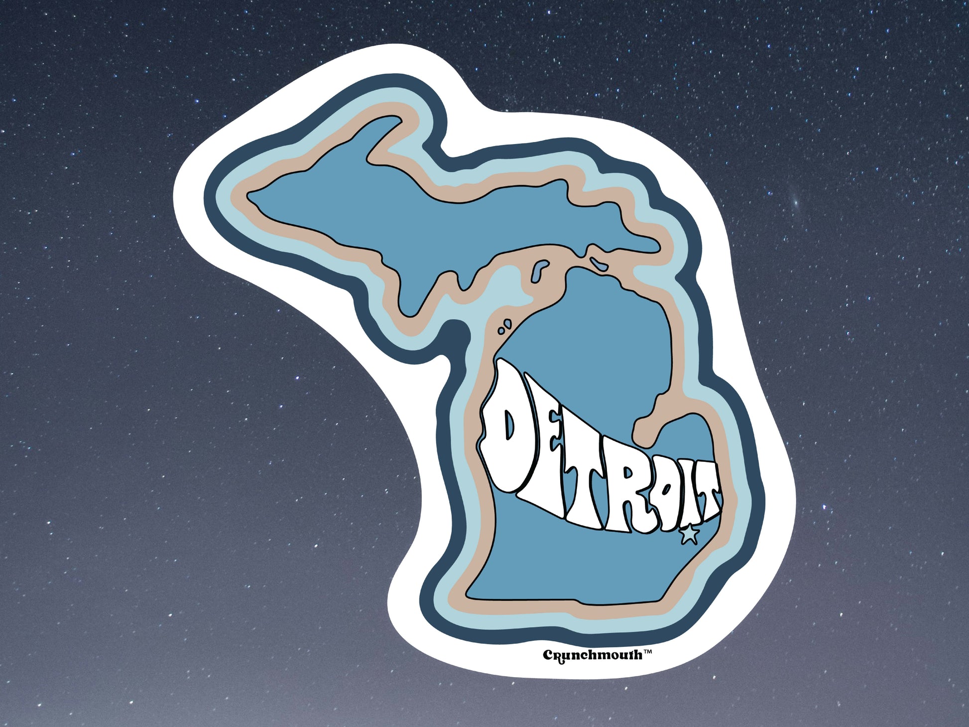 detroit michigan vinyl sticker, starry night sky background