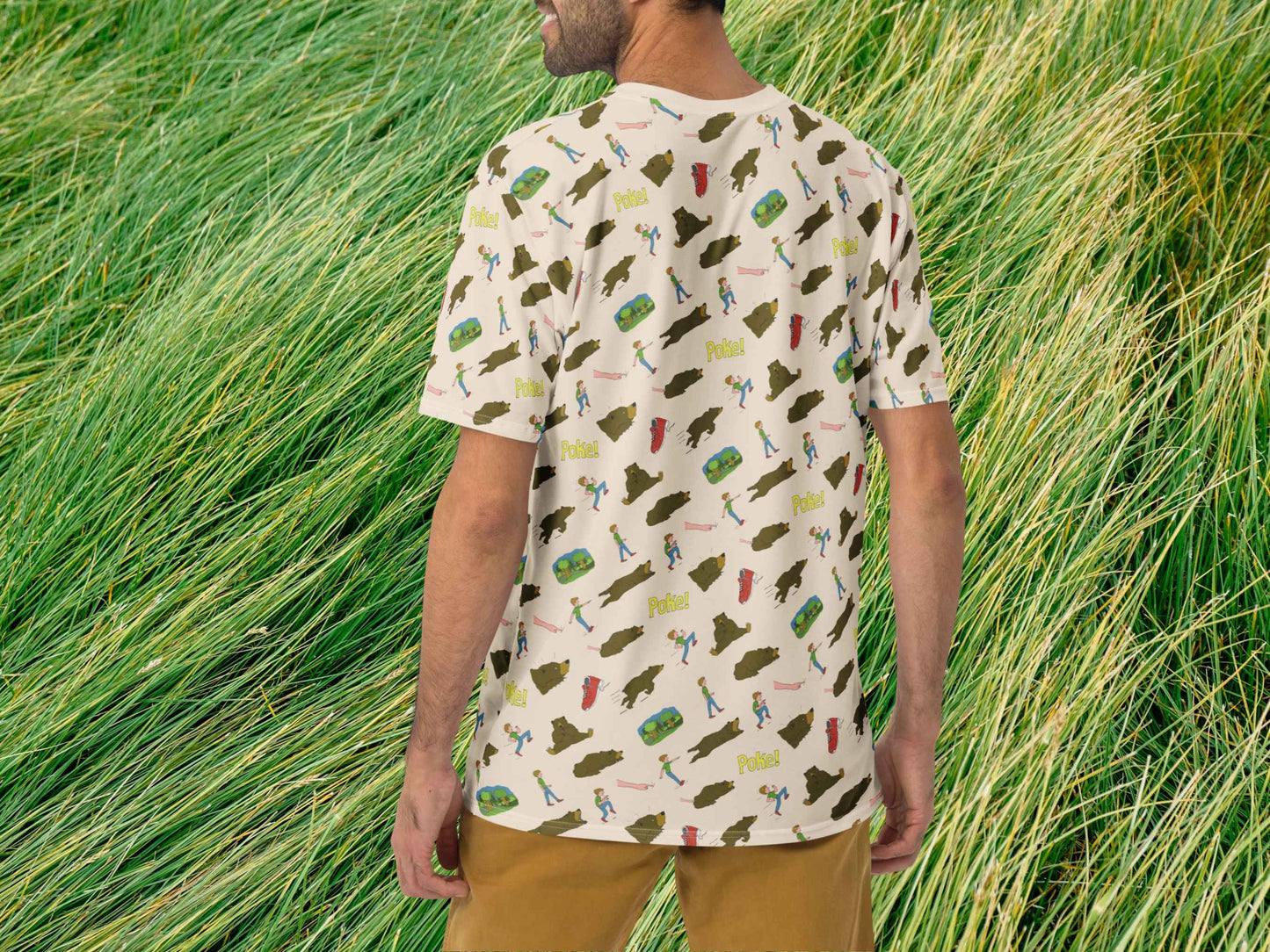 don't poke the bear shirt, funny t shirts, male model, back, green grass background